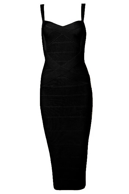 Classic Black Bandage Sweetheart Neck Criss Cross Bodycon Midi Dress 2