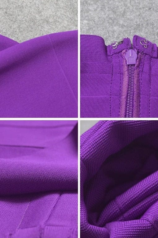 Plum Purple Sweetheart Criss Cross Waist Bandage Bodycon Midi Dress 13