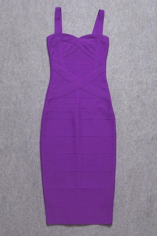Plum Purple Sweetheart Criss Cross Waist Bandage Bodycon Midi Dress 11