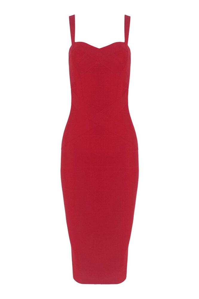 Red Wine Bandage Sweetheart Neck Criss Cross Bodycon Midi Dress 2