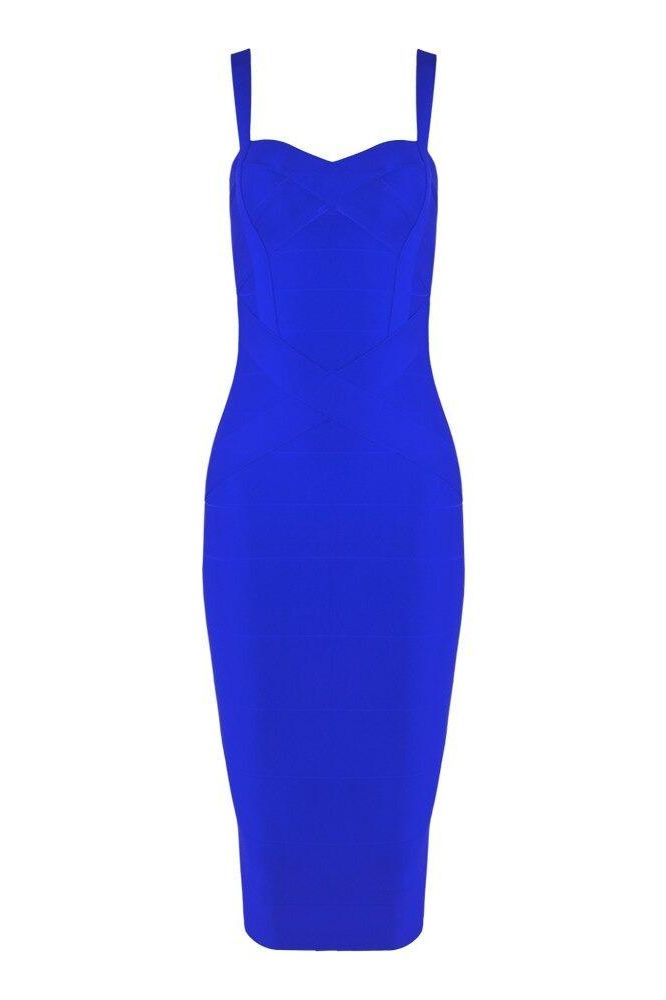 Royal Blue Bandage Sweetheart Neck Criss Cross Bodycon Midi Dress 2