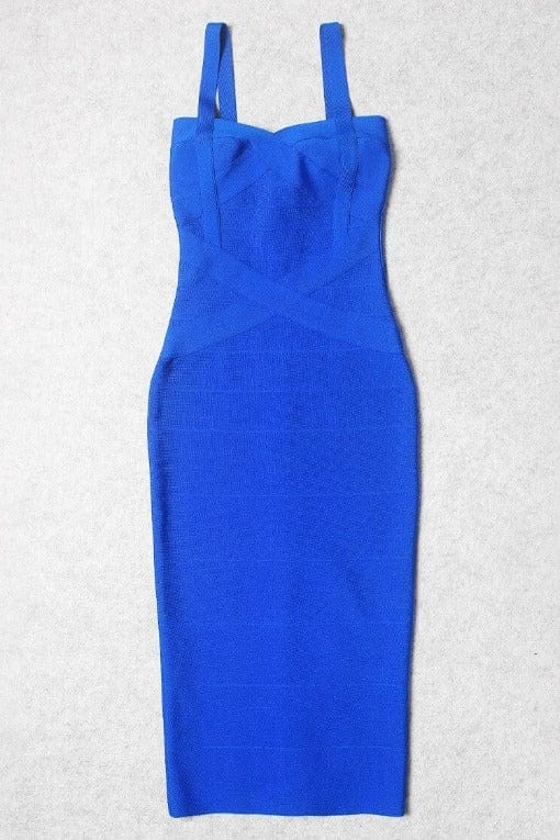 Royal Blue Bandage Sweetheart Neck Criss Cross Bodycon Midi Dress 11