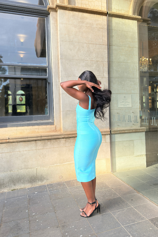 Royal Blue Bandage Sweetheart Neck Criss Cross Bodycon Midi Dress 10