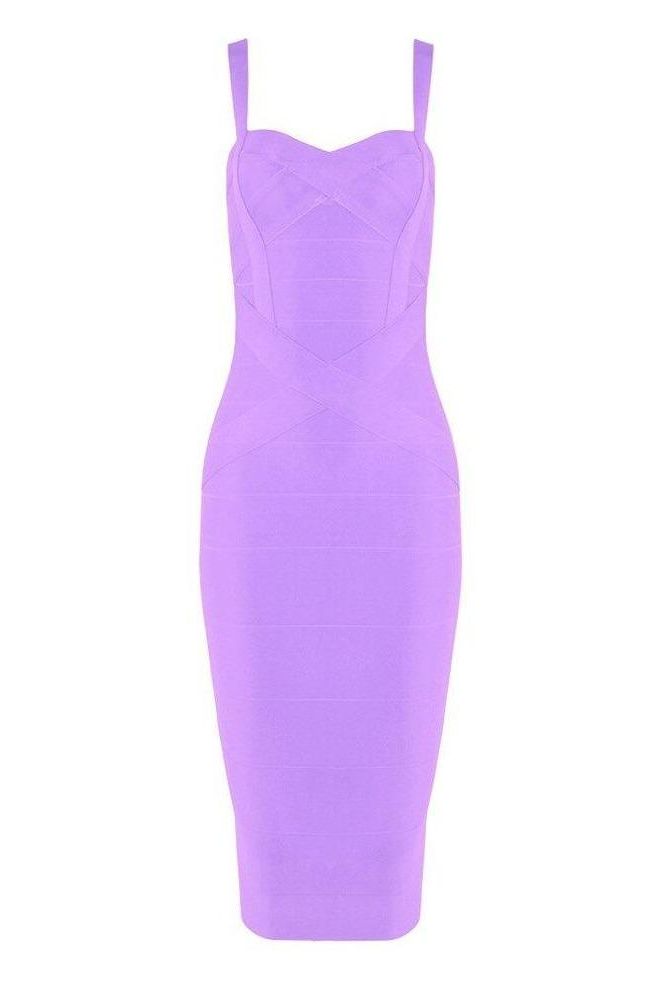 Violet Purple Sweetheart Criss Cross Waist Bandage Bodycon Midi Dress 2