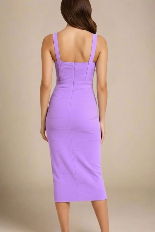 Violet Purple Sweetheart Criss Cross Waist Bandage Bodycon Midi Dress 3