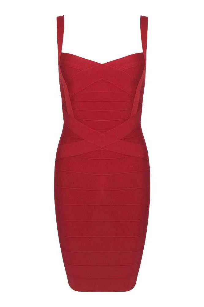 Red Wine Bandage Sweetheart Neck Criss Cross Bodycon Mini Dress 2