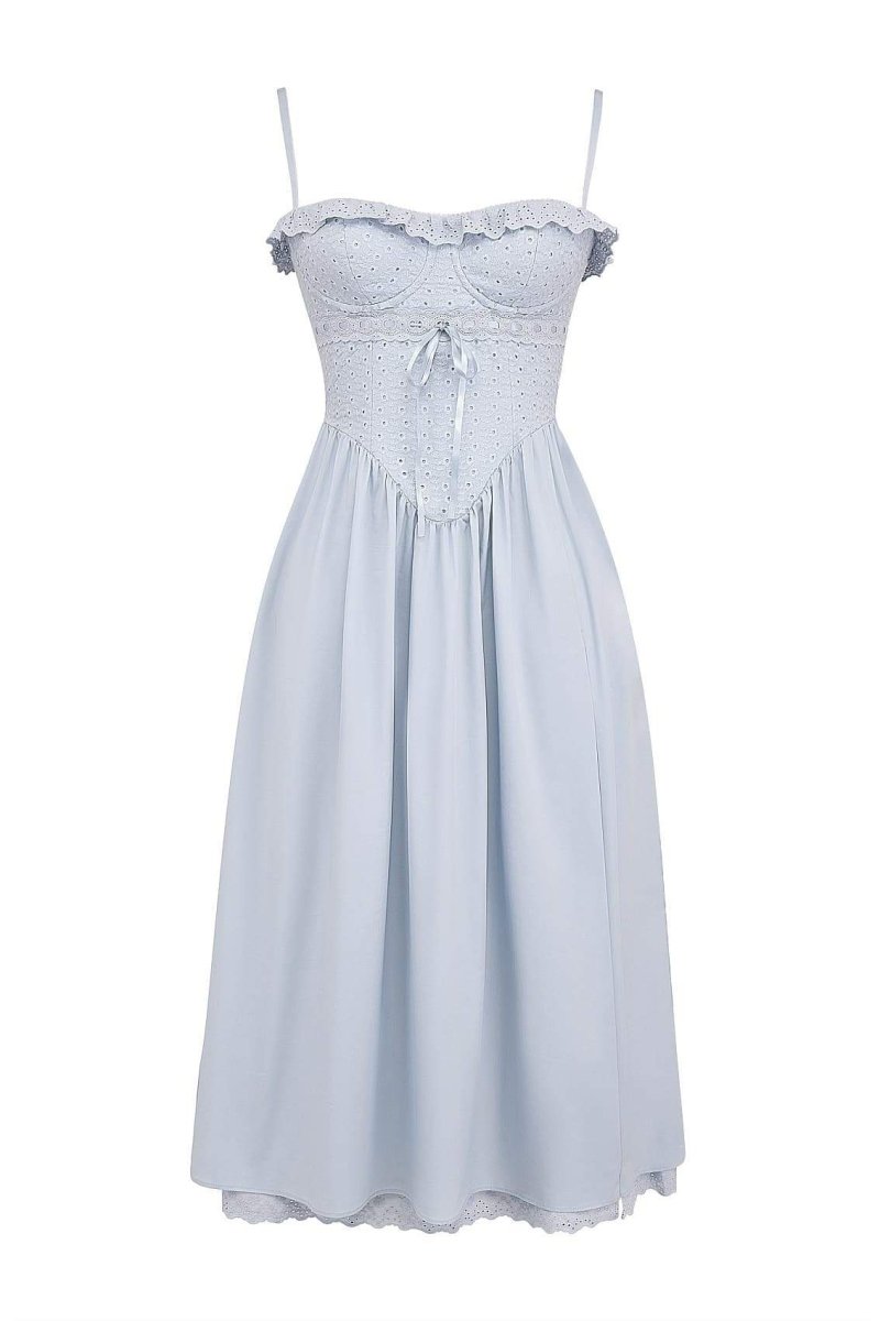 Eyelet Lace Sweetheart Corset Tie-Front High Slit Midi Dress 5