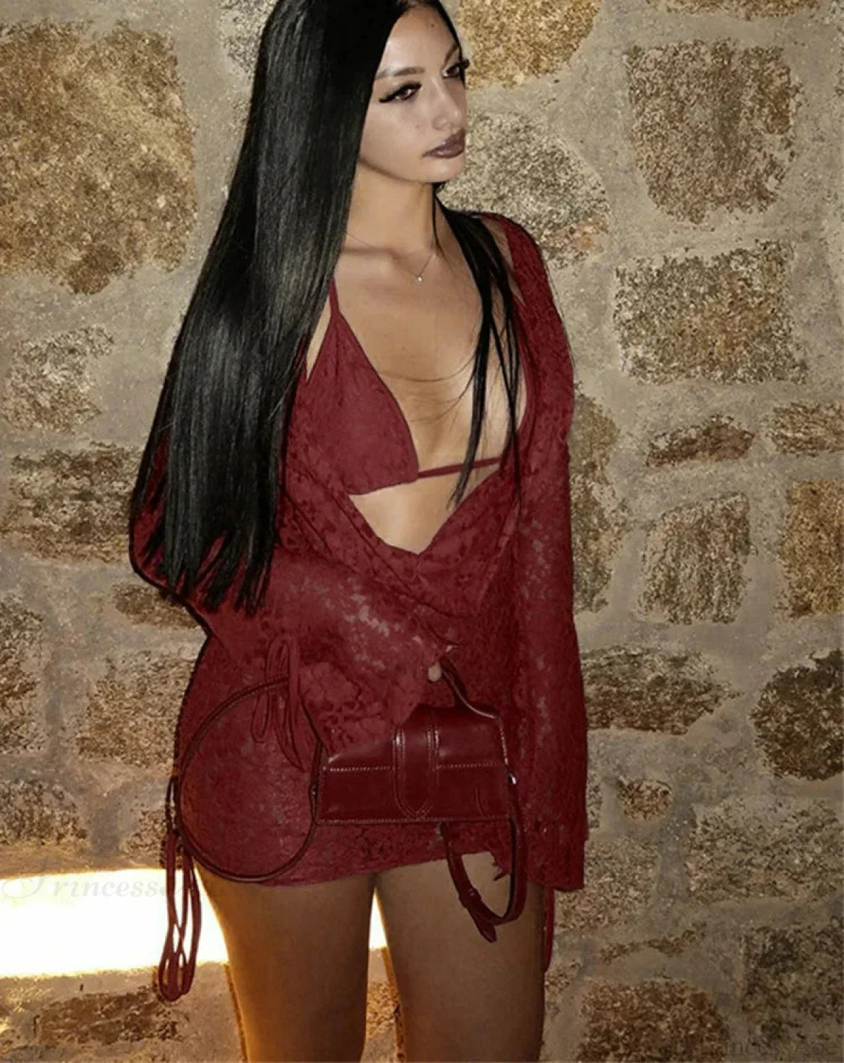 Floral Lace Cowl Neck Tie Cuff Ruched Side Mini Dress Set 4