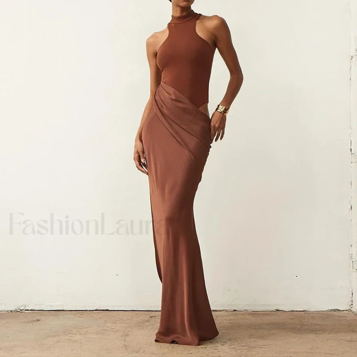 Hollow Pleated Patchwork Maxi Dress 7