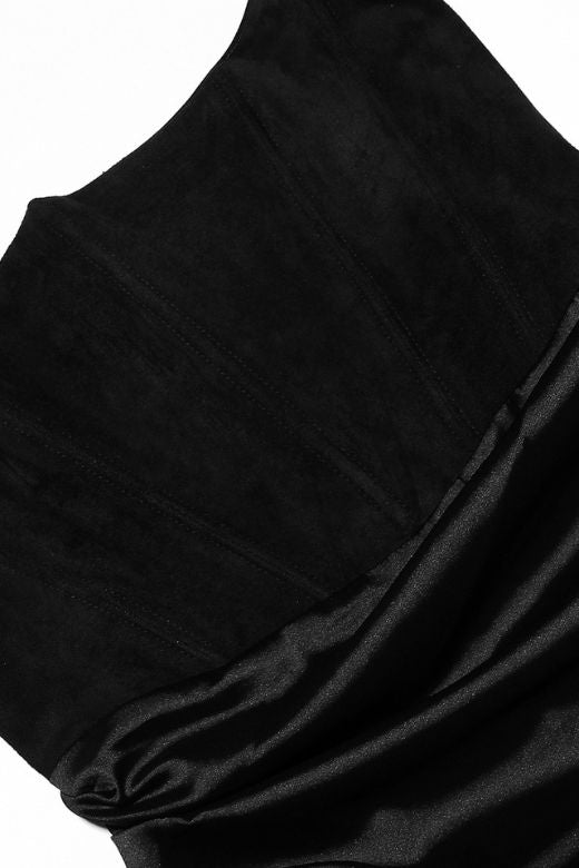 Classic Black Faux Two-Piece Strapless Corset Bustier Satin Ruched Wrap Maxi Dress 7