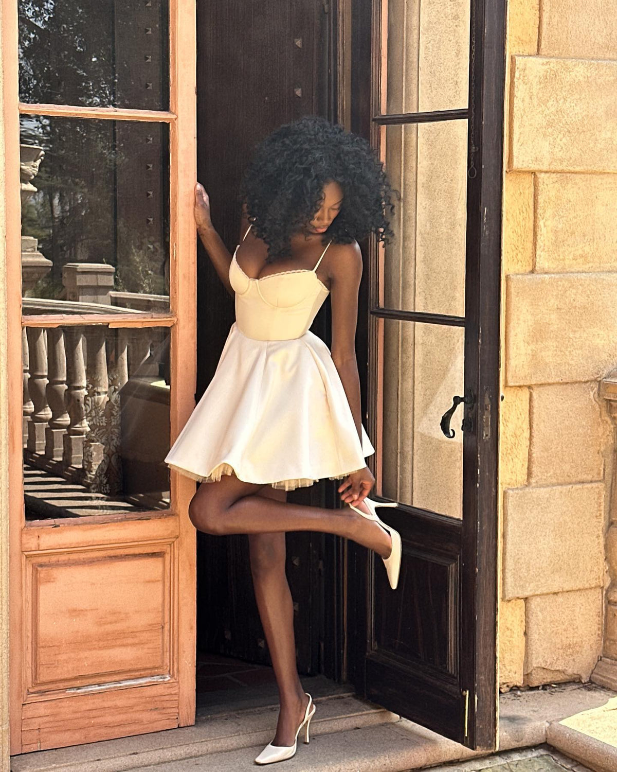 Sweetheart Neck Lace Trim Spaghetti Strap Tulle Hem Fit and Flare Mini Dress 18