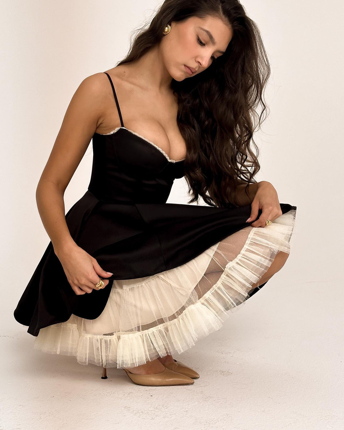 Sweetheart Neck Lace Trim Spaghetti Strap Tulle Hem Fit and Flare Mini Dress 20