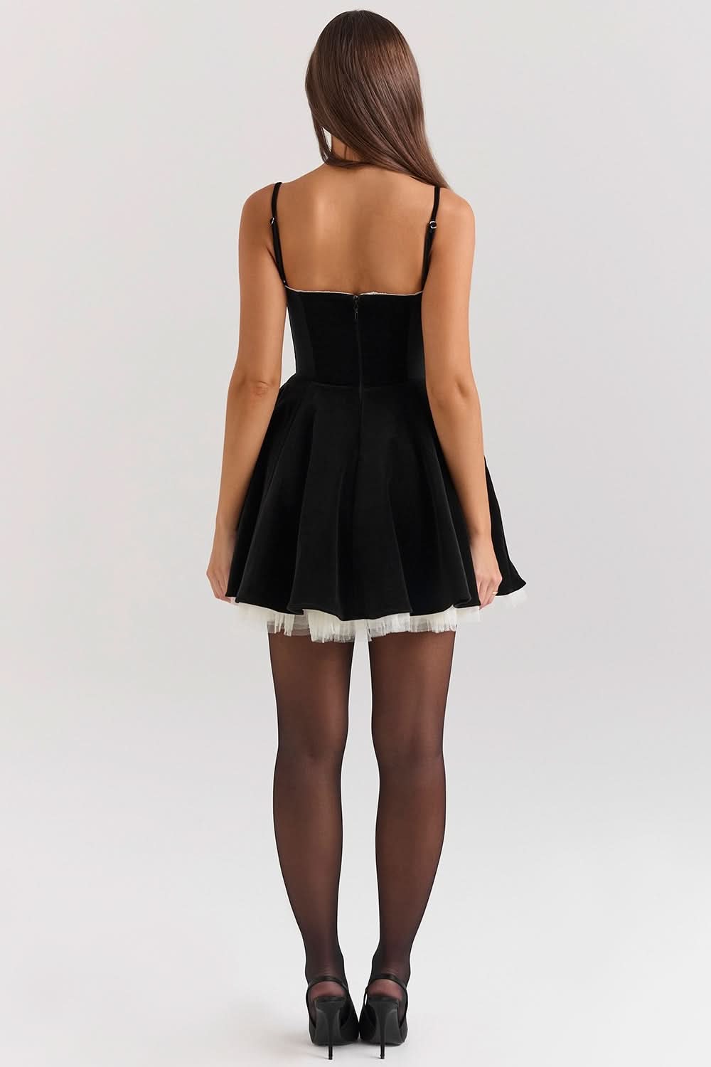 Velvet Sweetheart Lace Trim Spaghetti Strap Fit And Flare Mini Dress 8