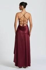 Spaghetti Strap High Low Ruffle Hem Side Slit Bodycon Maxi Dress 16