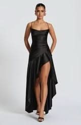 Spaghetti Strap High Low Ruffle Hem Side Slit Bodycon Maxi Dress 40