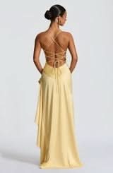 Spaghetti Strap High Low Ruffle Hem Side Slit Bodycon Maxi Dress 42