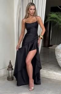 Spaghetti Strap High Low Ruffle Hem Side Slit Bodycon Maxi Dress 38