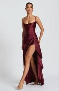 Spaghetti Strap High Low Ruffle Hem Side Slit Bodycon Maxi Dress 17