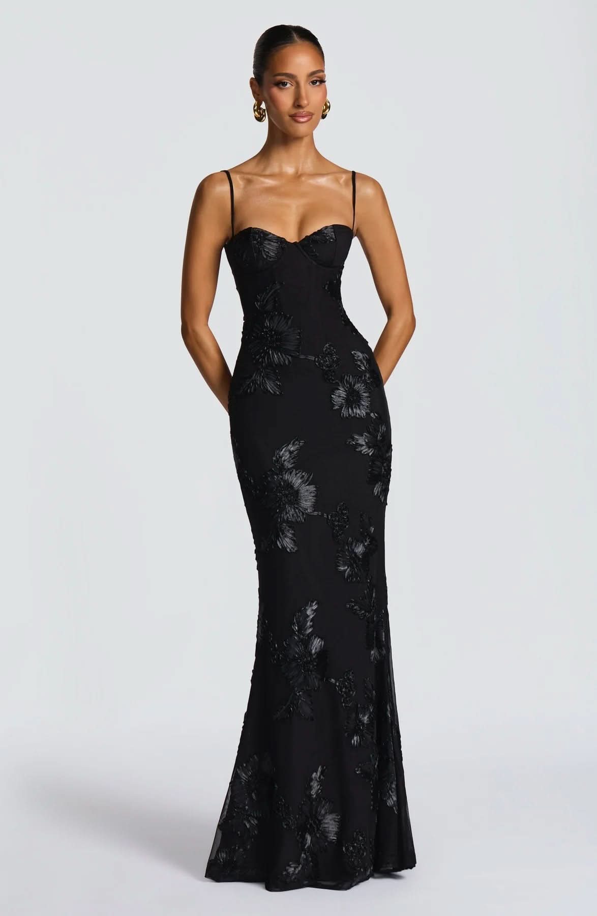 Sweetheart Corset Bodice Spaghetti Strap 3D Floral Embroidered Mesh Mermaid Maxi Gown 5