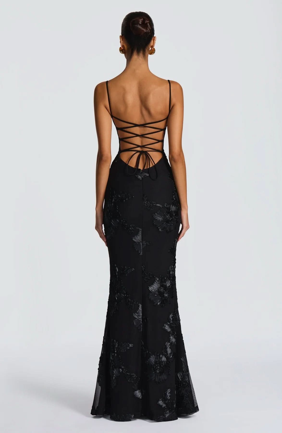 Sweetheart Corset Bodice Spaghetti Strap 3D Floral Embroidered Mesh Mermaid Maxi Gown 6