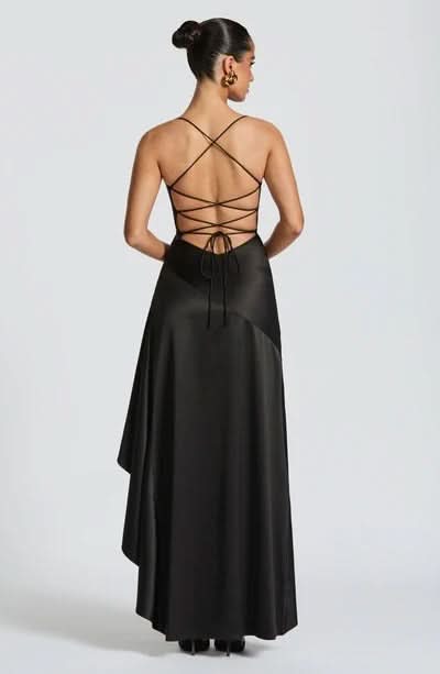 Spaghetti Strap High Low Ruffle Hem Side Slit Bodycon Maxi Dress 36