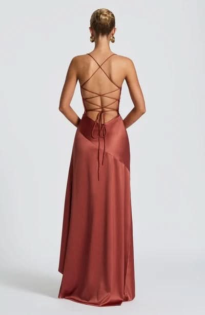 Spaghetti Strap High Low Ruffle Hem Side Slit Bodycon Maxi Dress 24