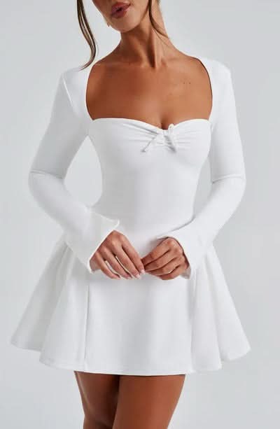 Sweetheart Neck Bow Detail Long Sleeve Fit And Flare Mini Dress 11