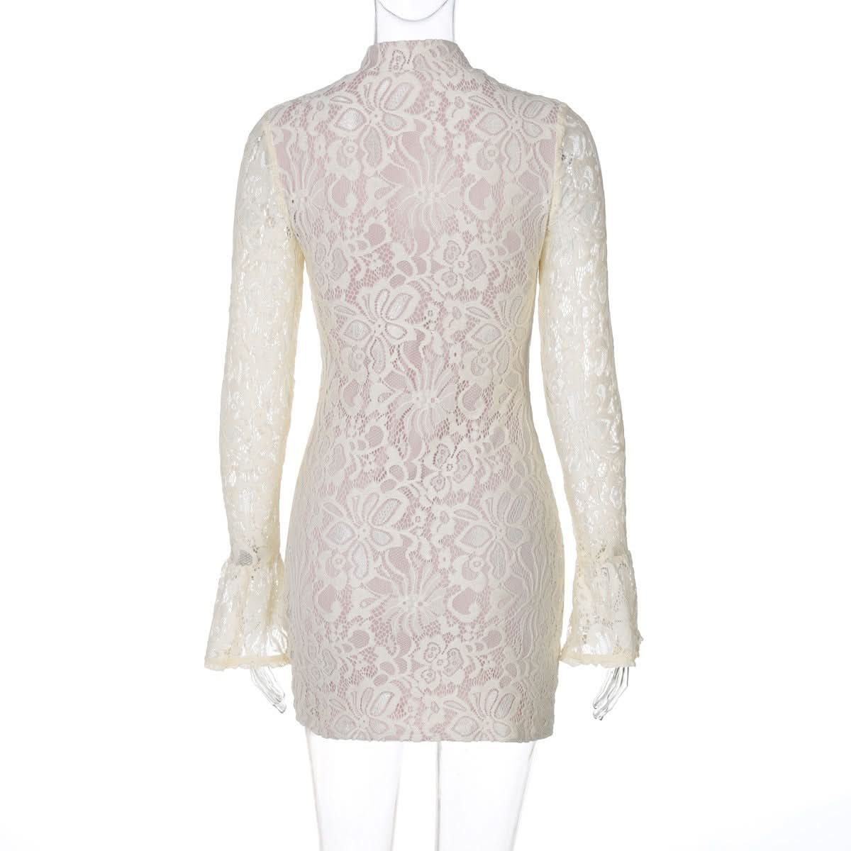Mock Neck Keyhole Cutout Floral Lace Long Sleeve Bodycon Mini Dress 4