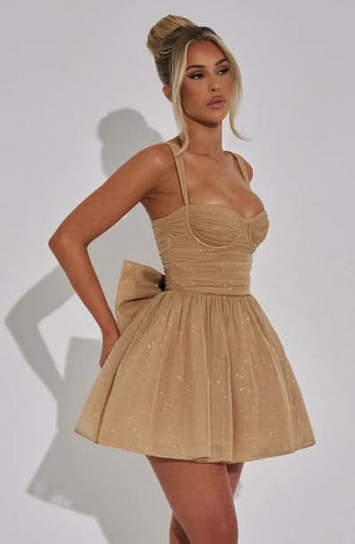 Sequin Corset Sweetheart Neckline Bow Back Fit And Flare Mini Dress 7