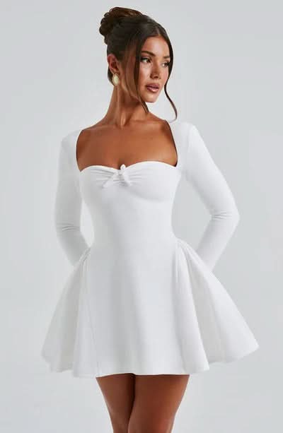 Sweetheart Neck Bow Detail Long Sleeve Fit And Flare Mini Dress 9