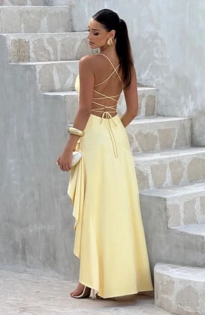 Spaghetti Strap High Low Ruffle Hem Side Slit Bodycon Maxi Dress 43