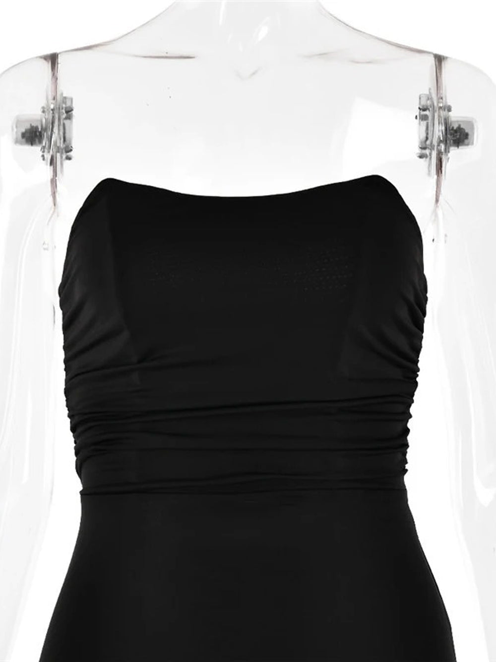 Strapless Horizontal Ruched Waist Bodycon Column Maxi Dress 19