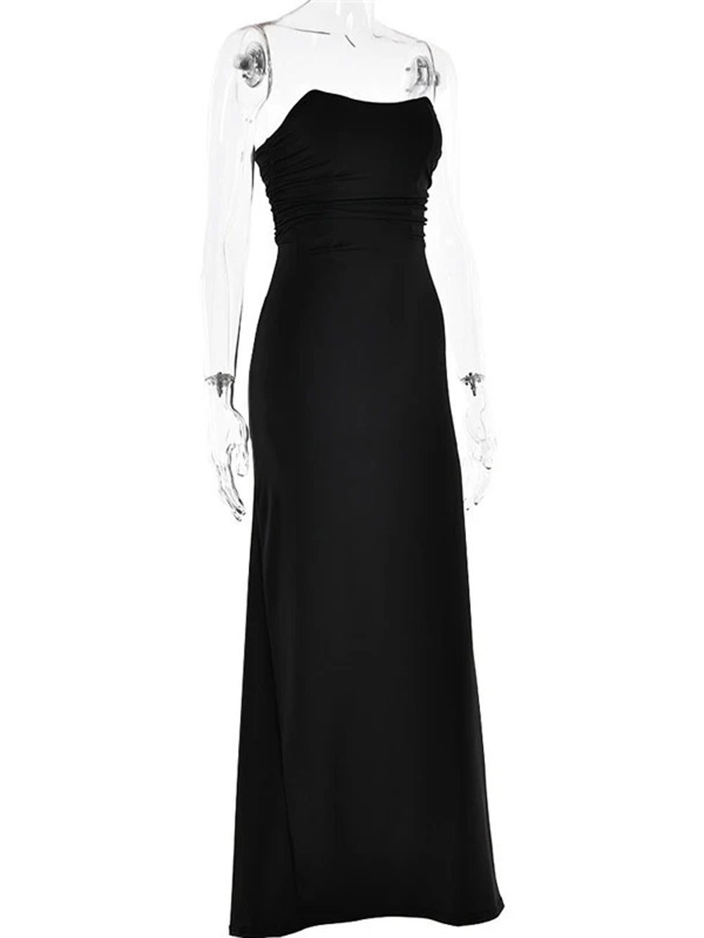 Strapless Horizontal Ruched Waist Bodycon Column Maxi Dress 20