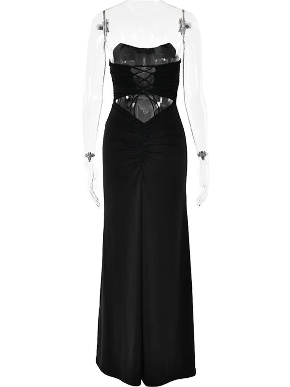 Strapless Horizontal Ruched Waist Bodycon Column Maxi Dress 18