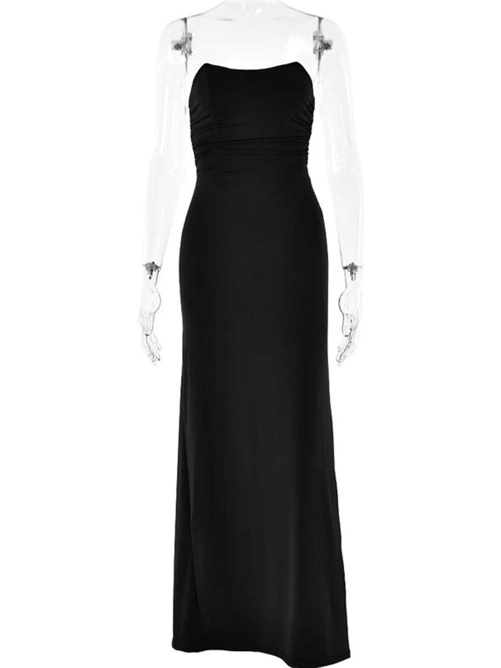 Strapless Horizontal Ruched Waist Bodycon Column Maxi Dress 17