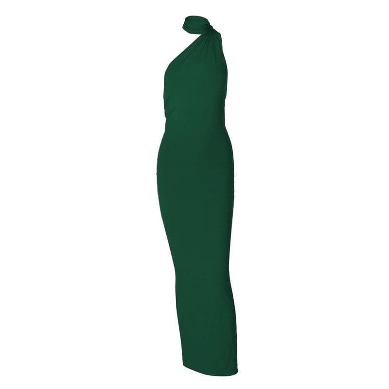 Halter Gathered Neck Bodycon Column Maxi Dress 11