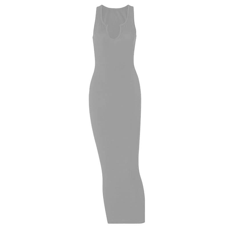 Notch Neck Sleeveless Ribbed Knit Bodycon Maxi Dress 12