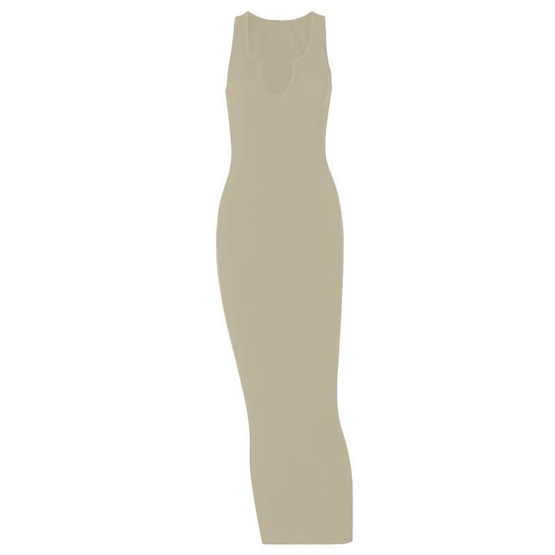 Notch Neck Sleeveless Ribbed Knit Bodycon Maxi Dress 8