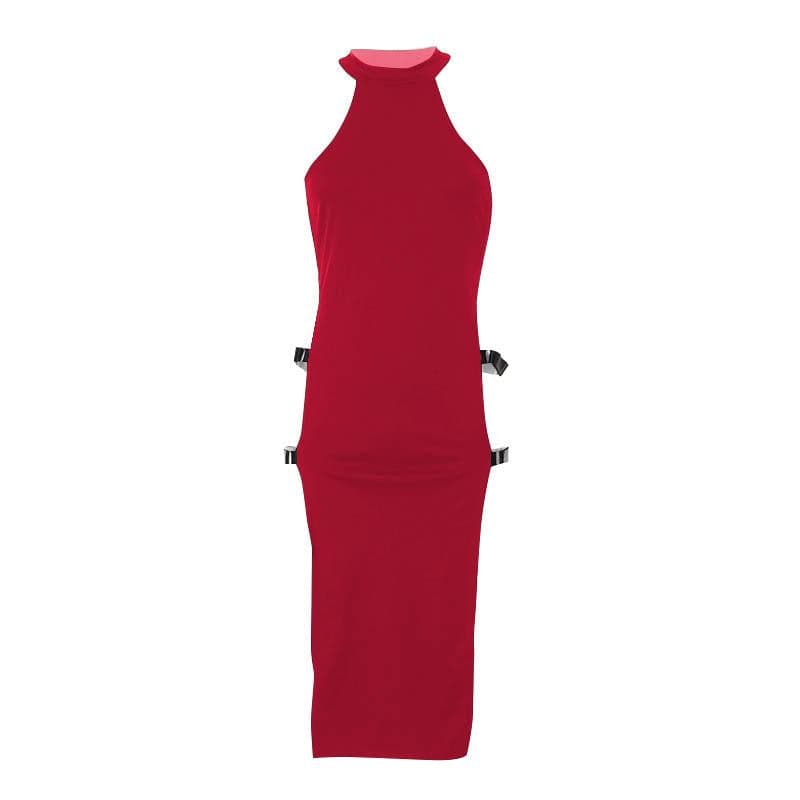 Halter Neck Ring Detail Side Cutout Strap Midi Dress 9