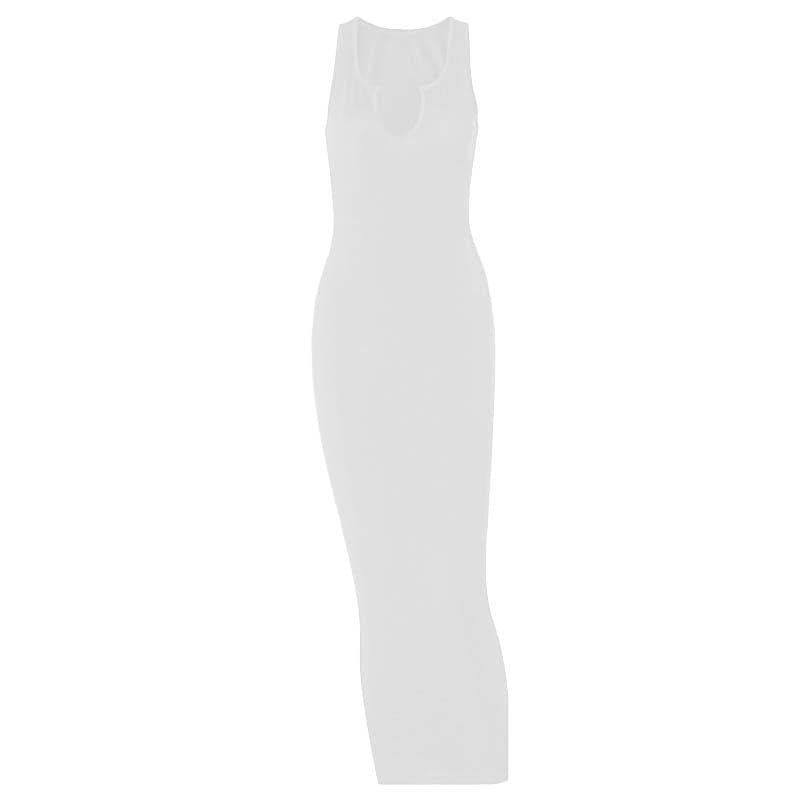 Notch Neck Sleeveless Ribbed Knit Bodycon Maxi Dress 14