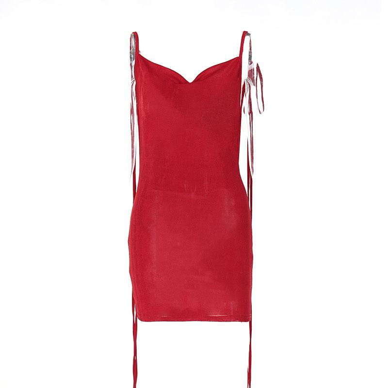 Cowl Neck Velvet Ribbon Tie Shoulder Bodycon Mini Dress 9