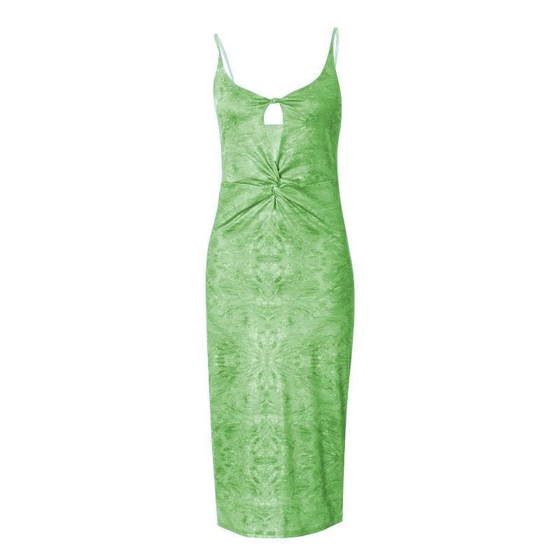 Deep V-Neck Keyhole Twist Front Marble Print Satin Maxi Dress 8