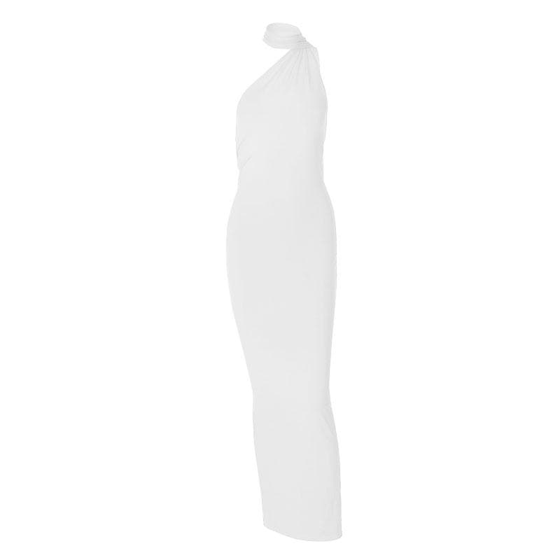 Halter Gathered Neck Bodycon Column Maxi Dress 10