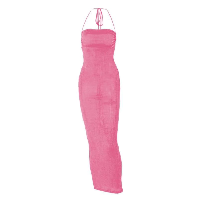 Halter Criss Cross Tie Back Cowl Back Maxi Dress 11