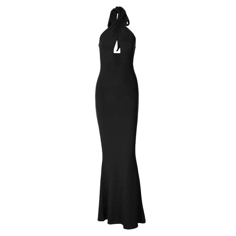 Cross Front Hollow Out Halter Backless Two-Way Maxi Dress 2