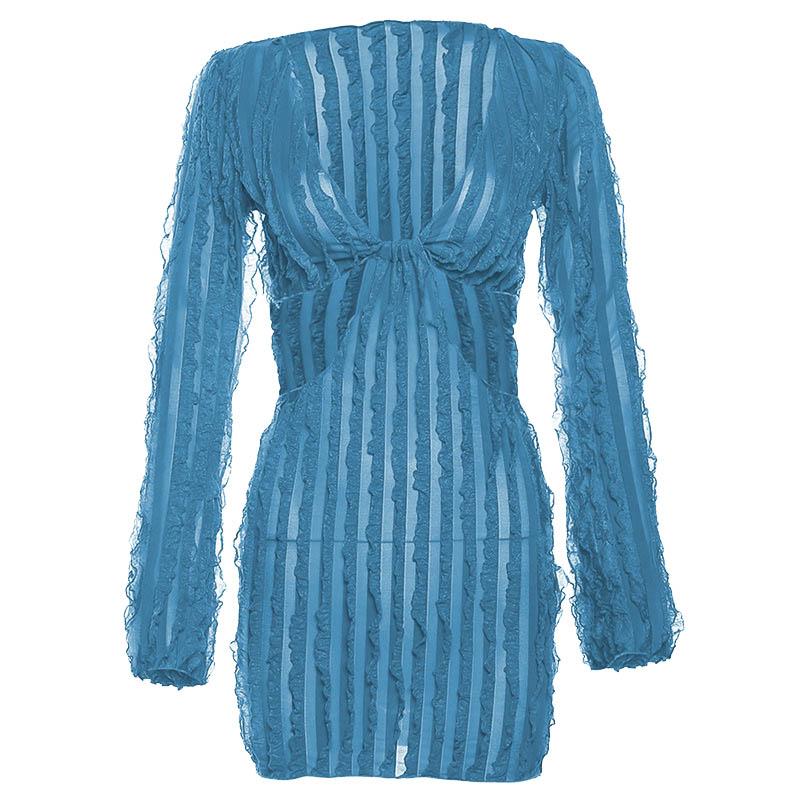 V Neck Ruffle Bell Sleeve Waist Cutout Mini Dress 10