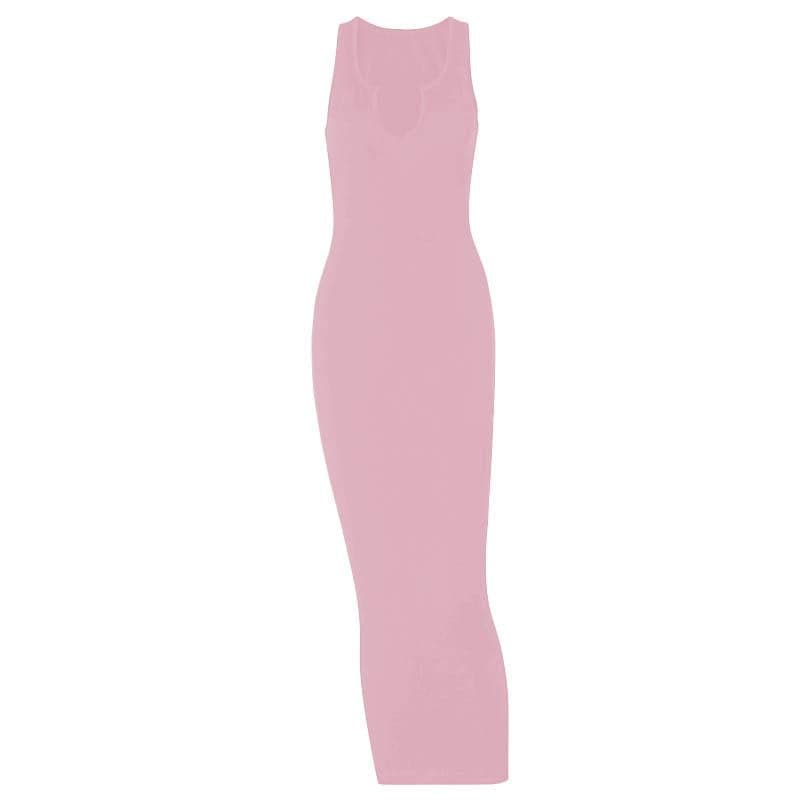 Notch Neck Sleeveless Ribbed Knit Bodycon Maxi Dress 10
