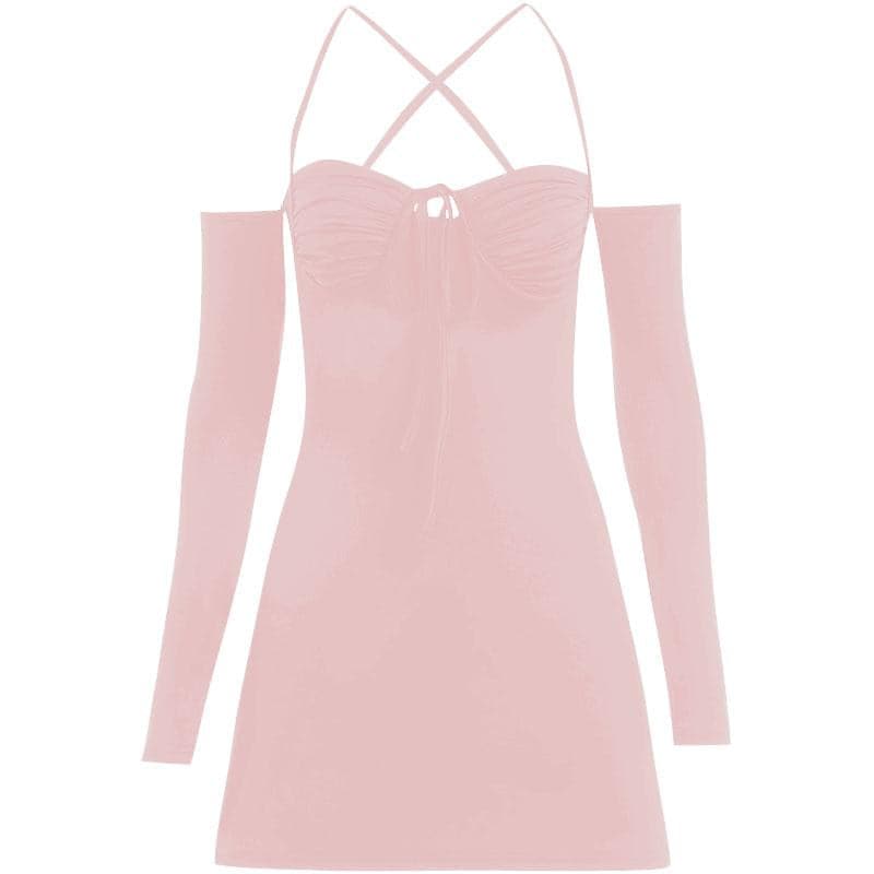 Sweetheart Tie Front Cold Shoulder Long Sleeve A-Line Mini Dress 8