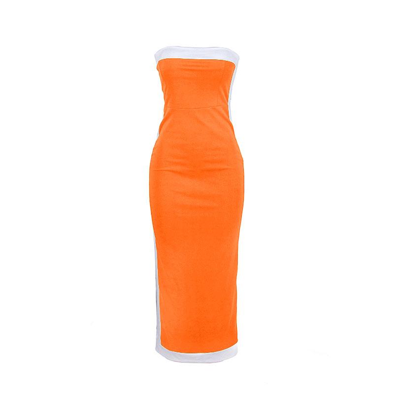 Strapless Contrast Stripe Panel Zip Back Tube Maxi Dress 4