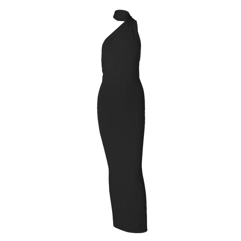 Halter Gathered Neck Bodycon Column Maxi Dress 9